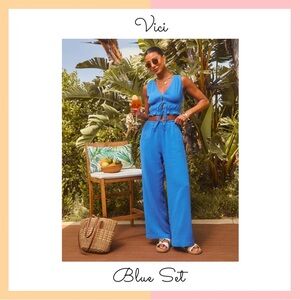 Vici Blue Crop Top & Wide Leg Pant Set